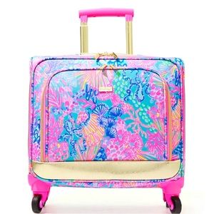 Lilly Pulitzer Splendor in the Sand Roller Bag Carry on Suitcase w/ pink wheels